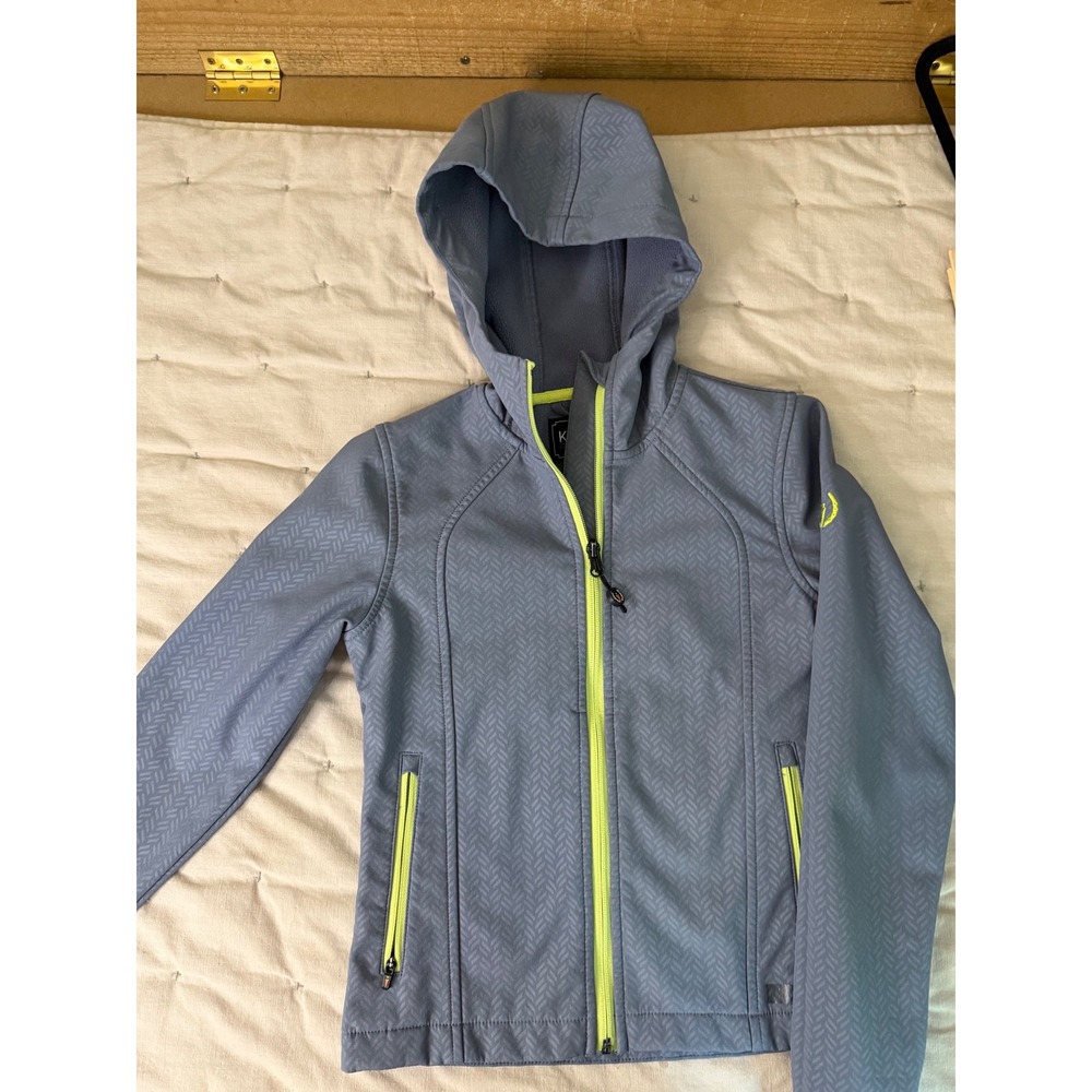 Kerrits Kids‎ Small 5/6 Grey Herringbone Equestrian Riding Jacket Zip Warm Hood